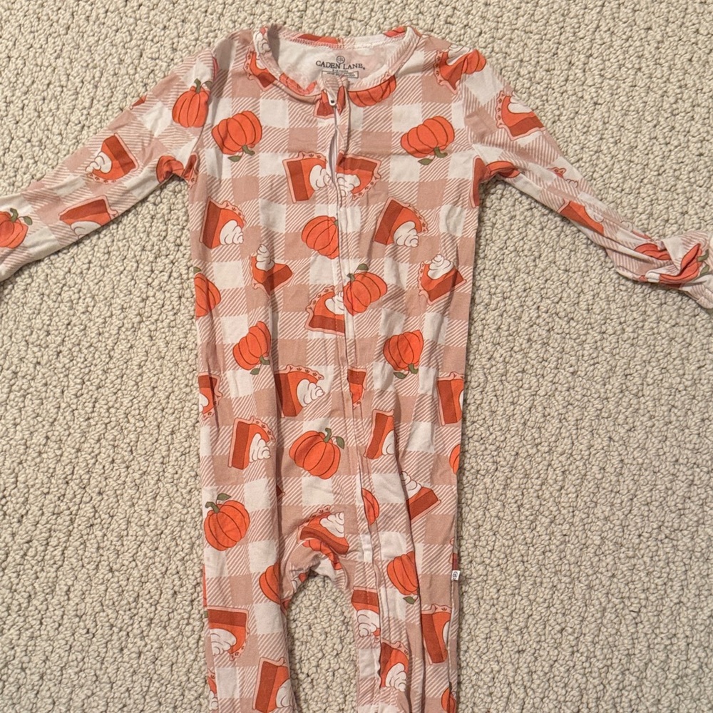 Caden Lane Orange Pumpkin Plaid Footed One-Piece